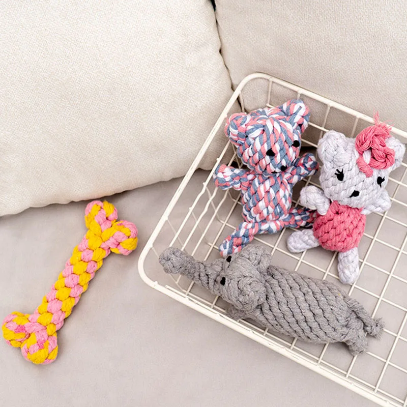 Brinquedo de Mastigar para Cães Pequenos de Corda de Algodão com Nó - Imagem 5