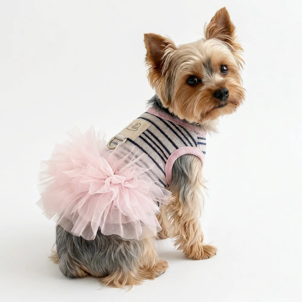 Vestido para Cães e Gatos de Tule Rosa com D-Ring - Image 4