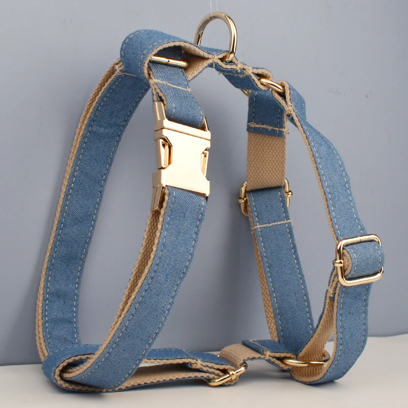 Coleira e Guia para Cães em Jeans com Arnês e Impressão - Image 2