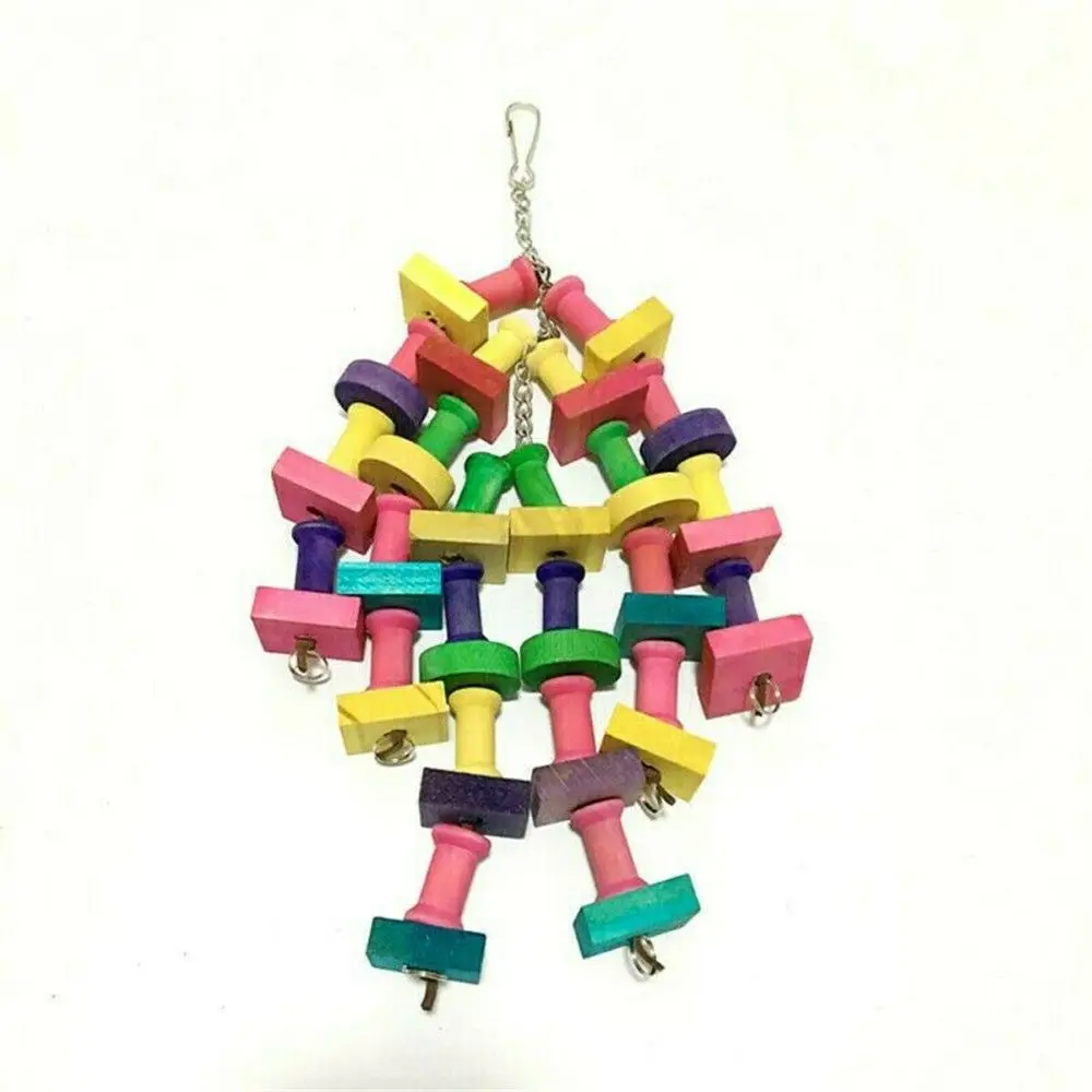 Brinquedo de Mastigar para Papagaios de Madeira com Blocos Coloridos - Imagem 4