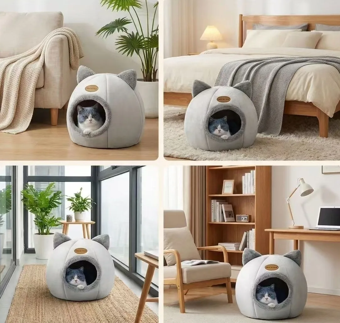 Cama Caverna para Gatos e Cães Pequenos com Tapete Removível - Imagem 6