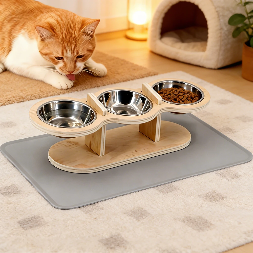 Comedouro Ajustável para Gatos e Cães Pequenos com 3 Tigelas Inclinadas - Imagem 4