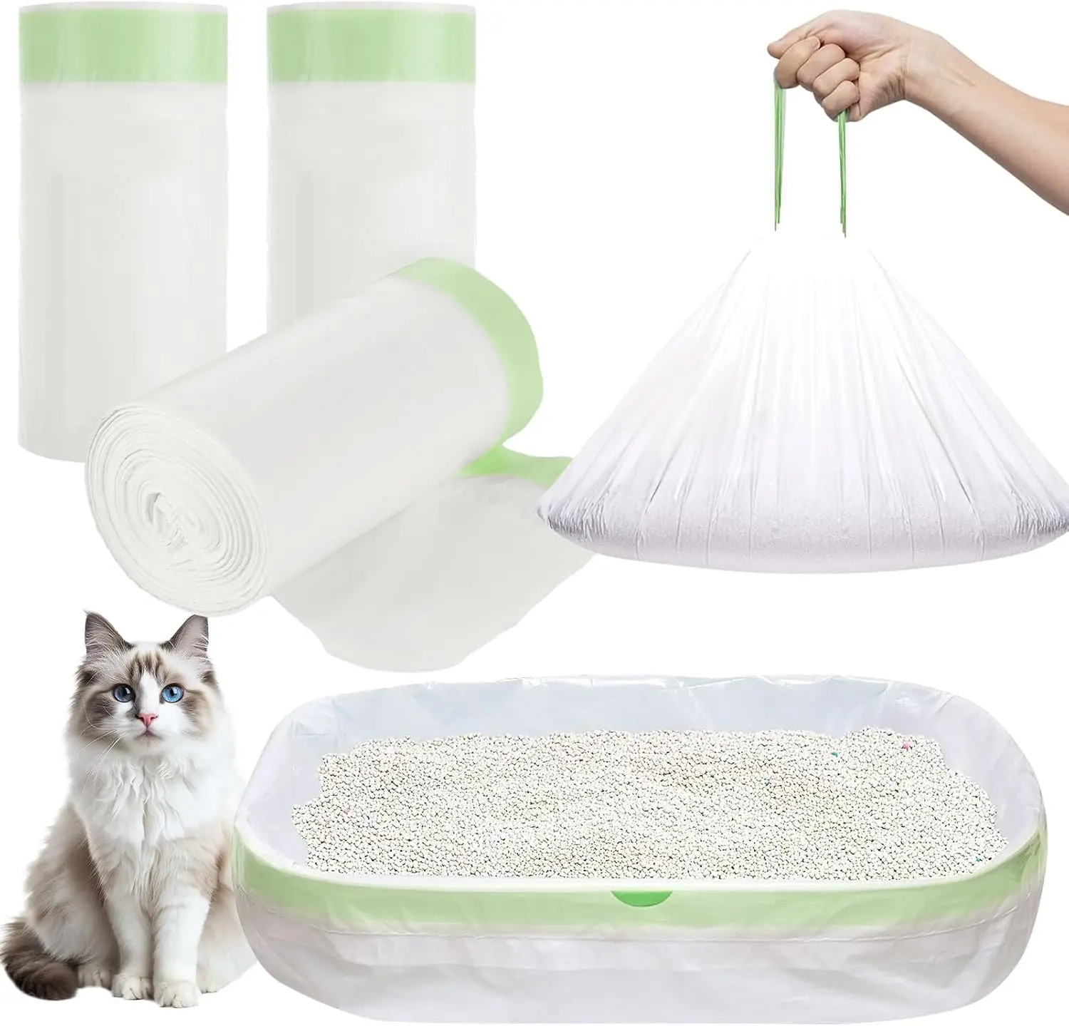 saco de lixo para caixa de areia de gatos com cordão