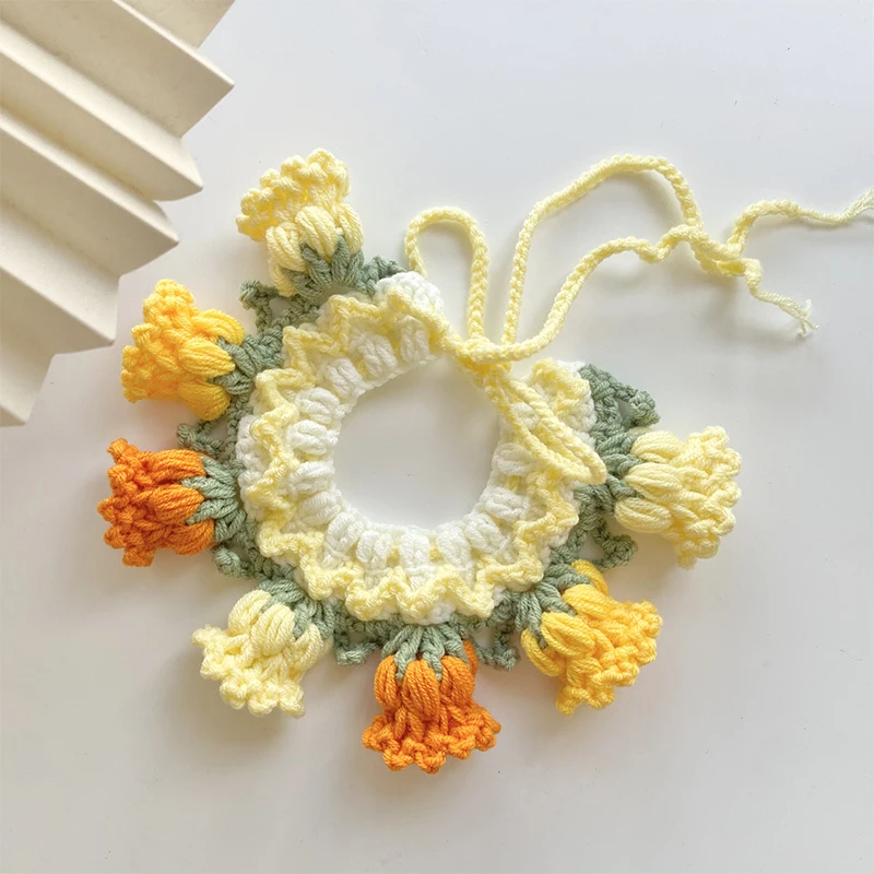 Coleira de Tricô para Gatos e Cães Pequenos com Flor e Sino - Image 3