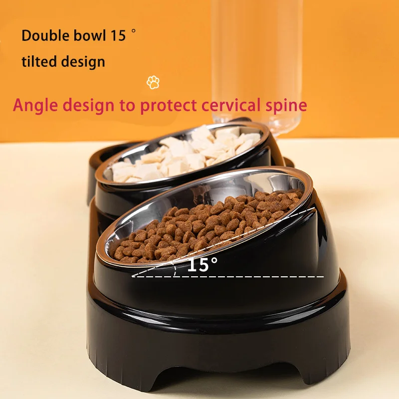 Tigela Dupla para Gatos com Suporte Inclinado e Refil Automático - Imagem 3