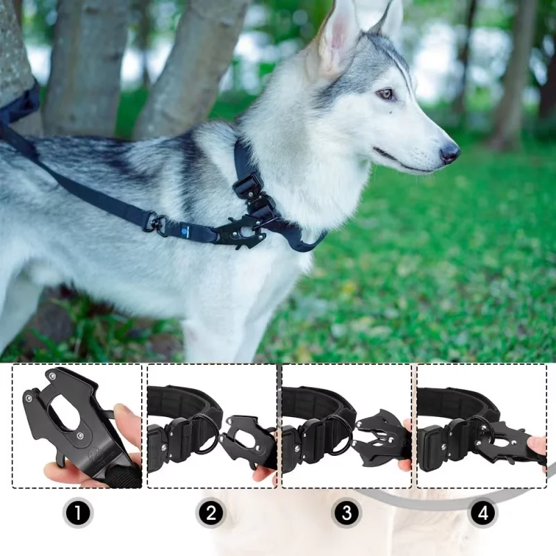 Coleira Tática para Cães de Nylon Ajustável com Fivela de Metal - Imagem 3