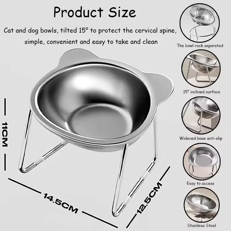 Tigela Inclinada 15° para Cães e Gatos de Inox 304 com Suporte Elevado - Imagem 2