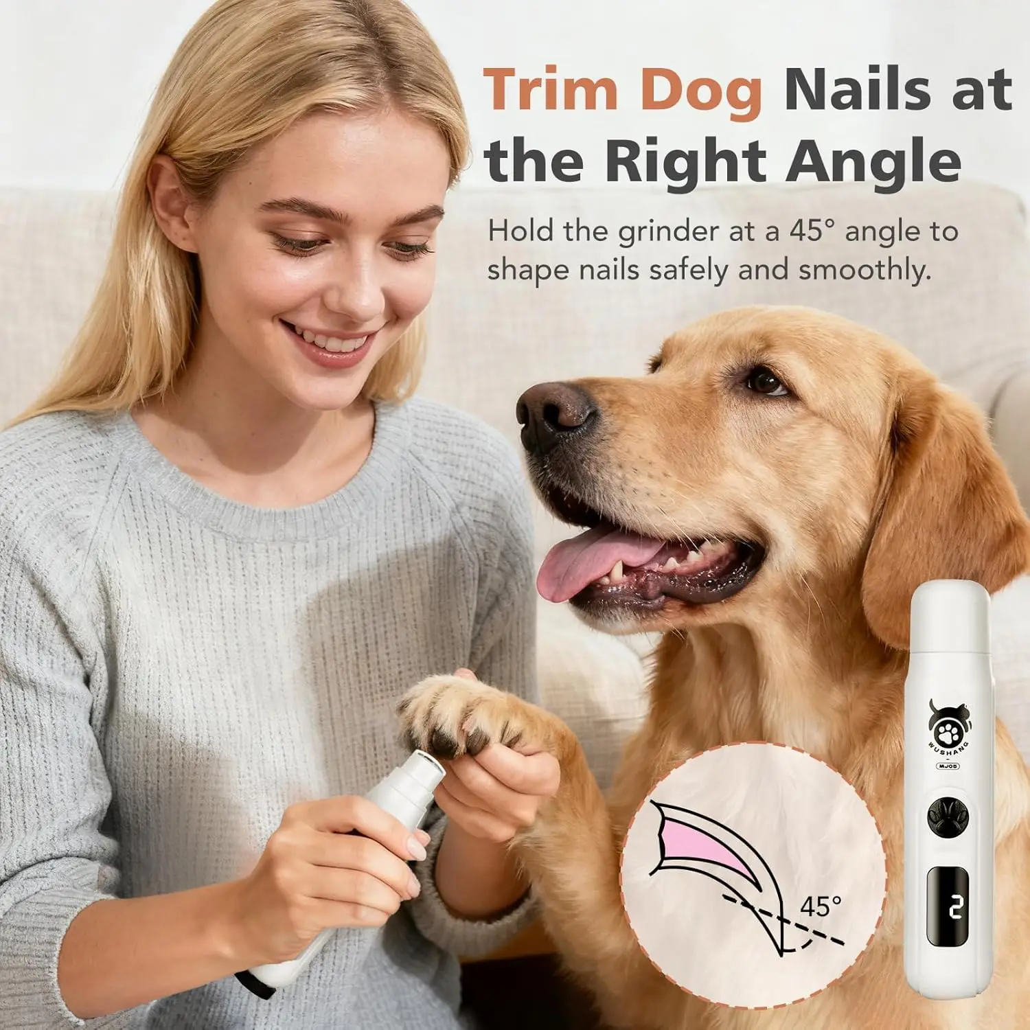 Lixadeira de Unhas para Cães e Gatos 3 Velocidades Recarregável USB-C - Imagem 2