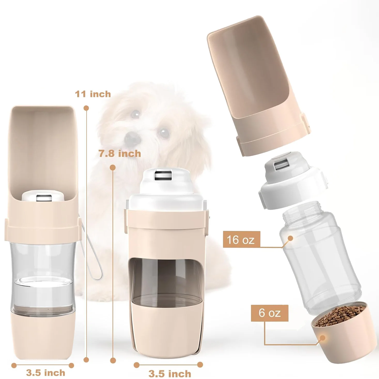Garrafa de Viagem para Pets Dupla com Dispensador de Água e Ração - Imagem 6