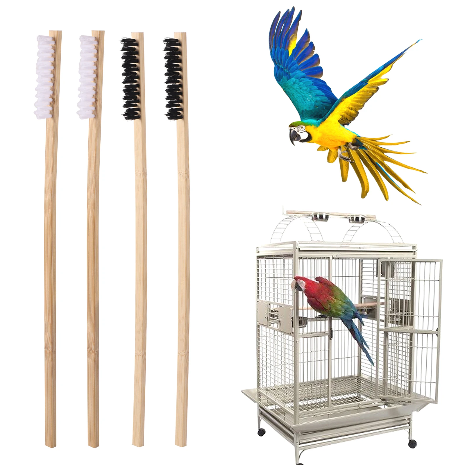 Escova para Gaiola de Pássaros 2 Peças de Bambu Cabo Longo 39,5 cm - Imagem 6
