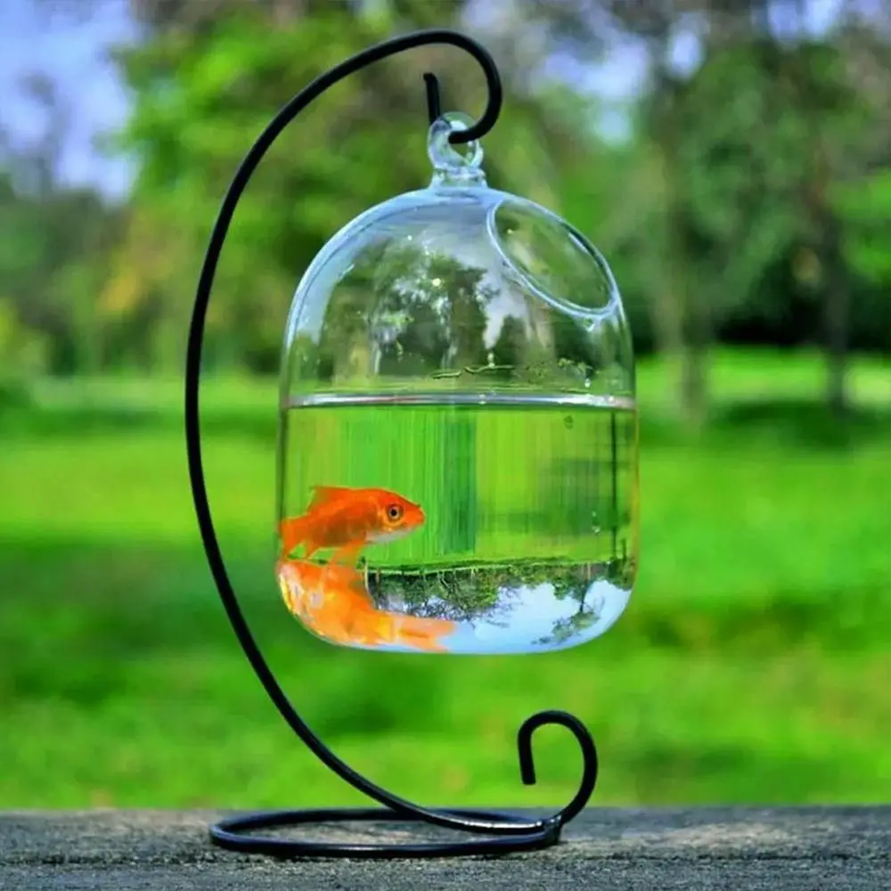 Aquário de Vidro Redondo para Peixes com Suporte Decorativo - Image 2