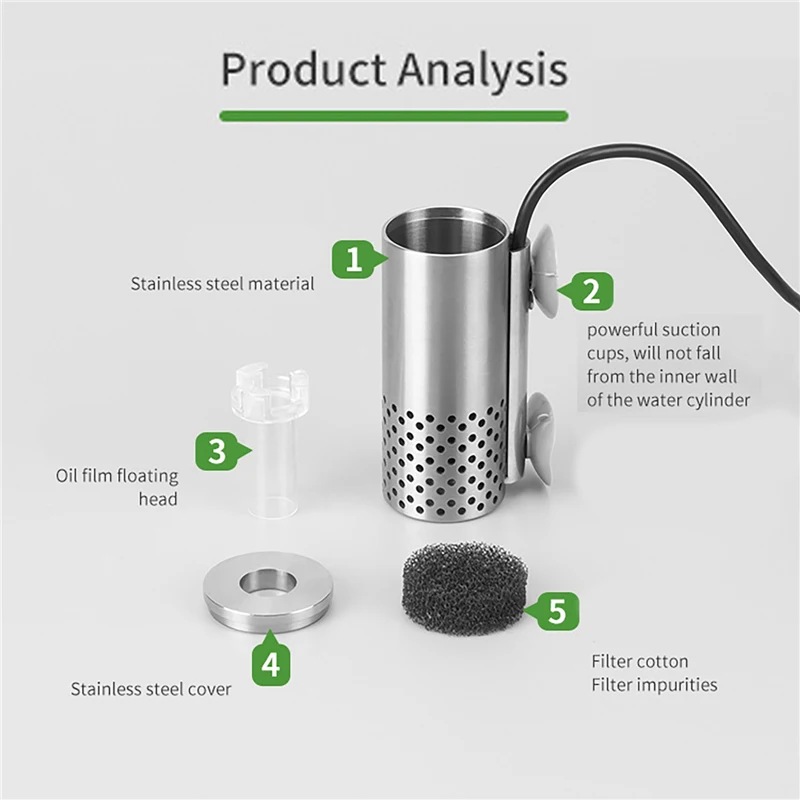 Removedor de Óleo para Aquário USB de Aço Inoxidável 90 L/h - Imagem 5