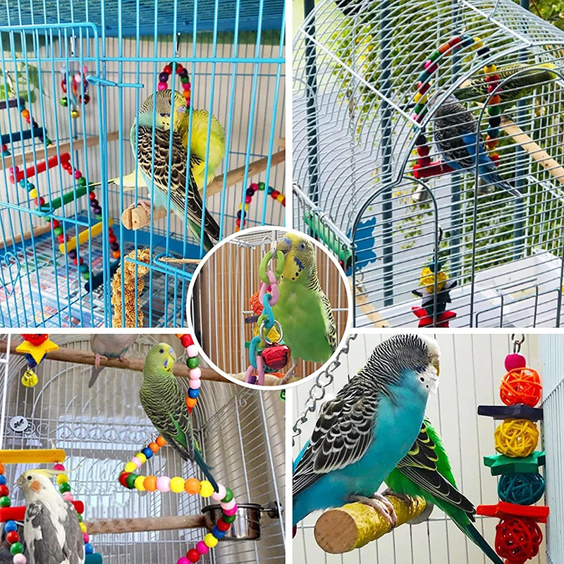 Kit 7 Brinquedos de Madeira para Pássaros para Gaiola com Ganchos - Imagem 6