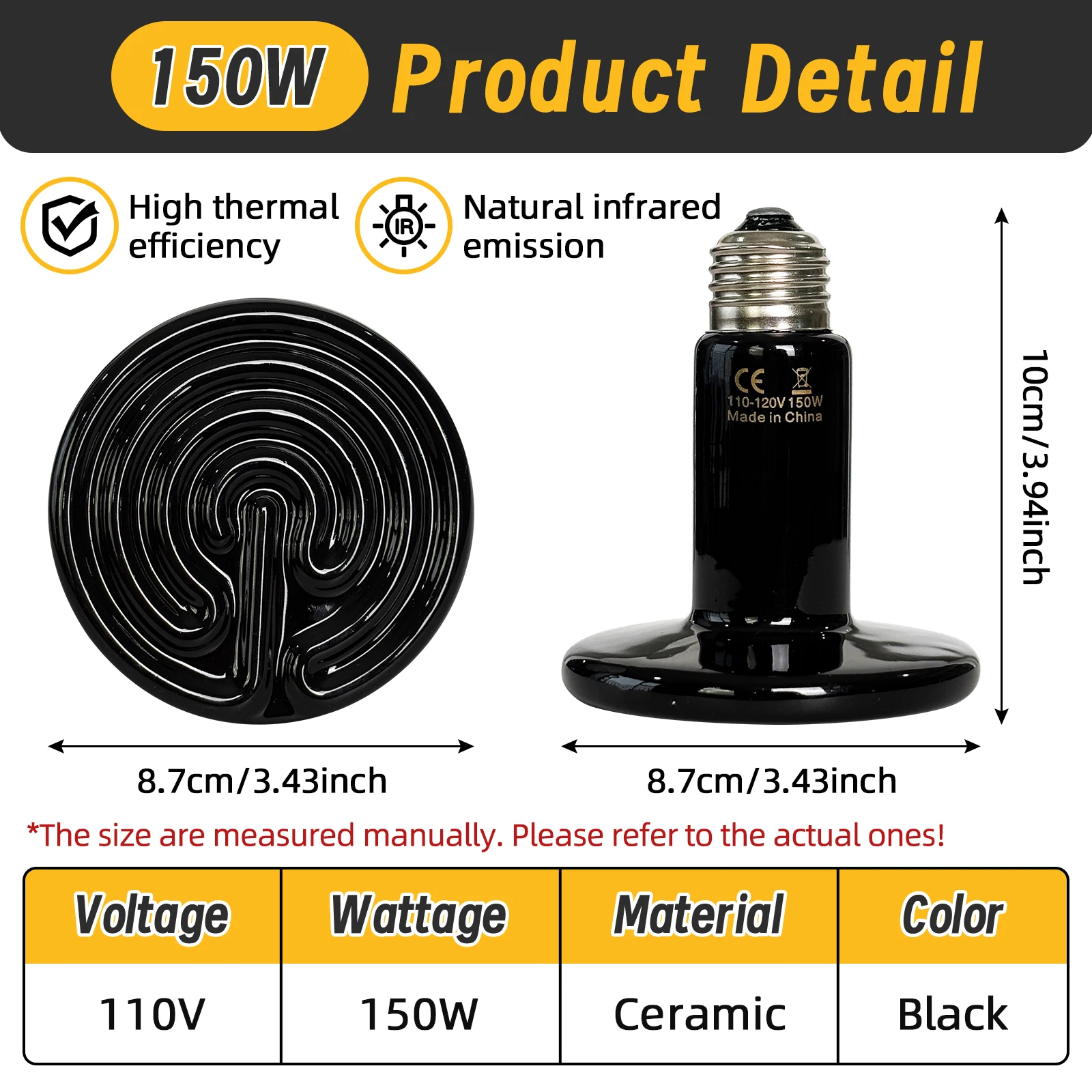 Lâmpada de Aquecimento para Répteis de Cerâmica 25W a 200W - Imagem 6