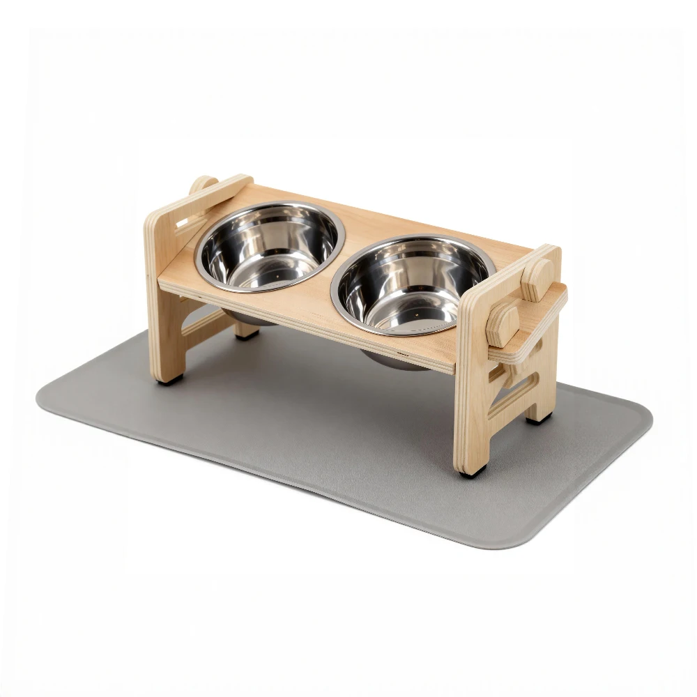 Comedouro Elevado Cinza para Cães e Gatos Pequenos com 2 Tigelas Aço Inoxidável - Imagem 2