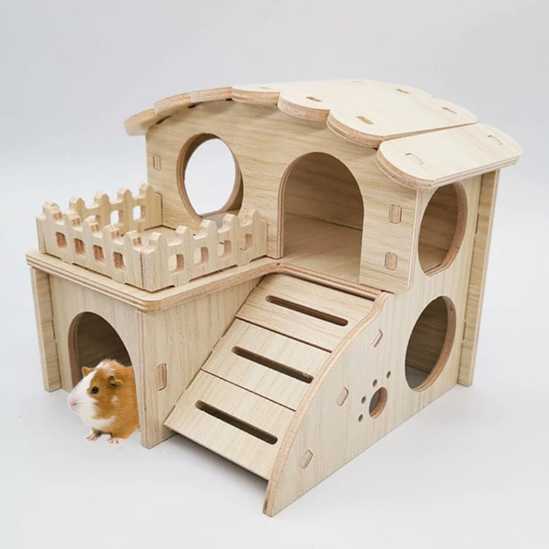Toca para Hamster de Madeira Duas Camadas 14x13x12,5 cm para Roer - Image 3