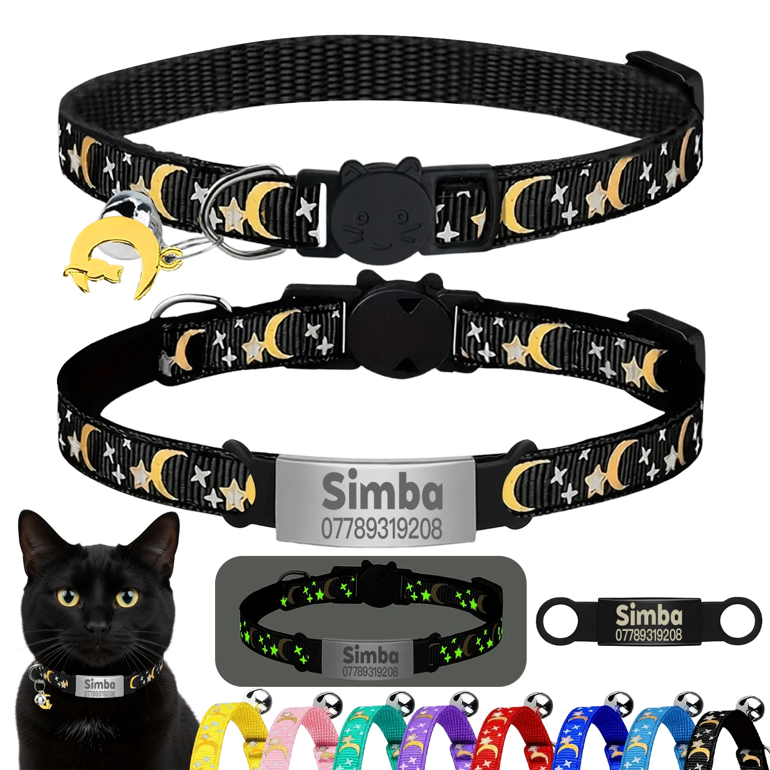 coleira brilhante para gatos com gravação