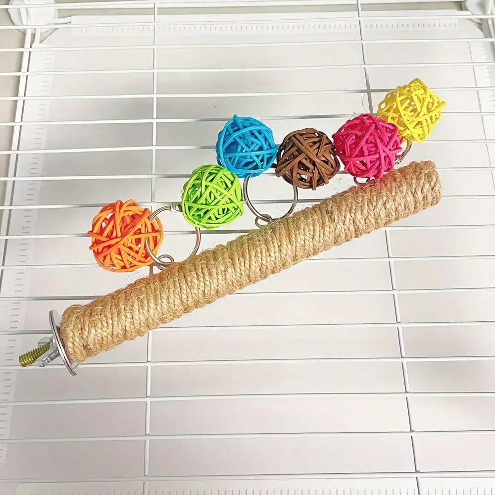 Poleiro de Cânhamo Natural para Papagaios com Bolas de Rattan - Image 4