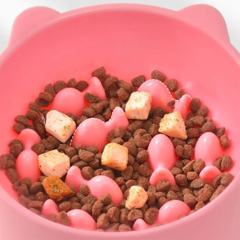 Tigela Elevada para Gatos Antiasfixia Rosa com Alimentação Lenta - Imagem 4