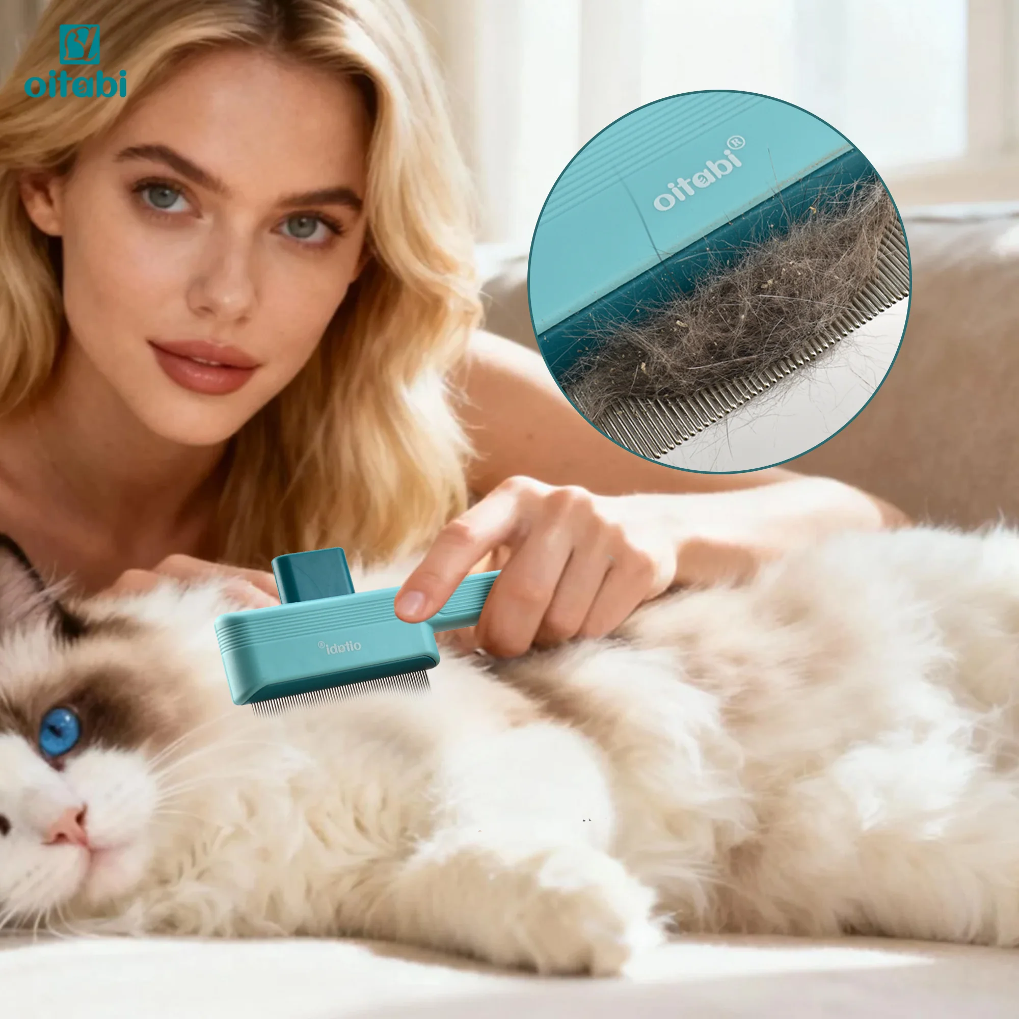 Pente Oitabi para Cães e Gatos com Dentes de Aço e Autolimpeza - Imagem 5