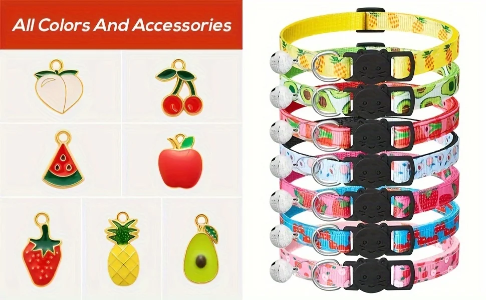 Coleira para Gatos com Estampa de Frutas 19-32 cm Ajustável Kit com 7 - Imagem 3