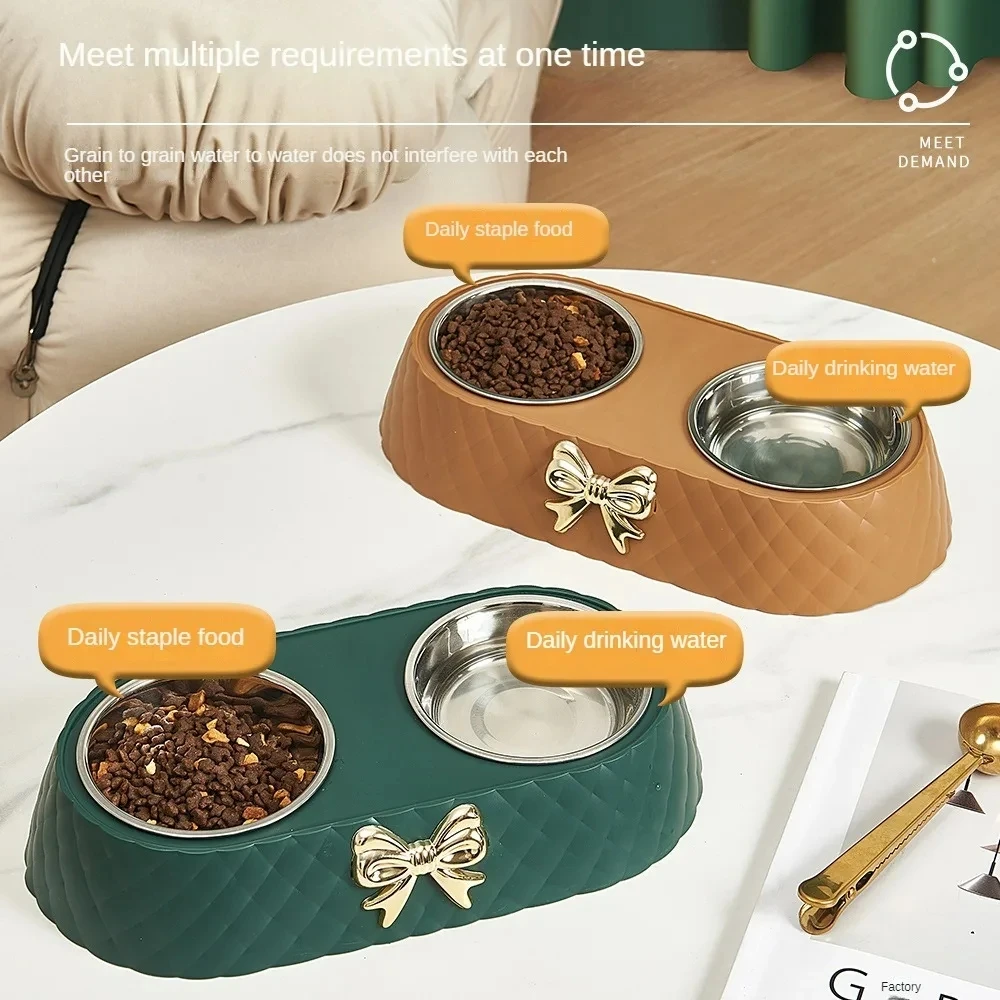 Tigela Dupla para Gatos e Cães de Aço Inoxidável com Base PP - Imagem 4
