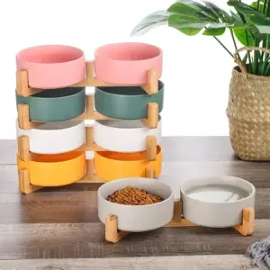 tigela dupla de cerâmica para cães e gatos