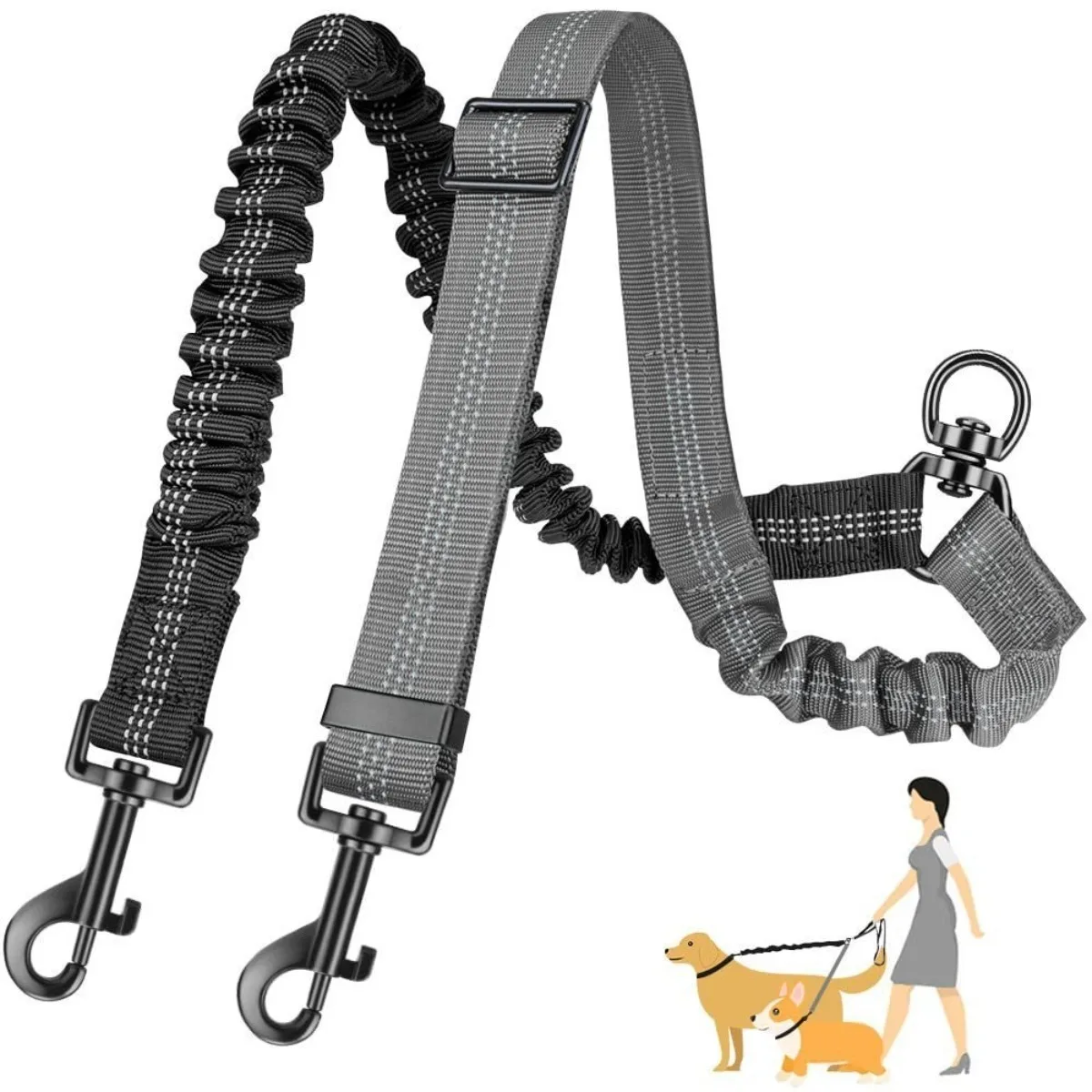 Corda Dupla para Cães com Alça Ajustável e Bungee - Imagem 2