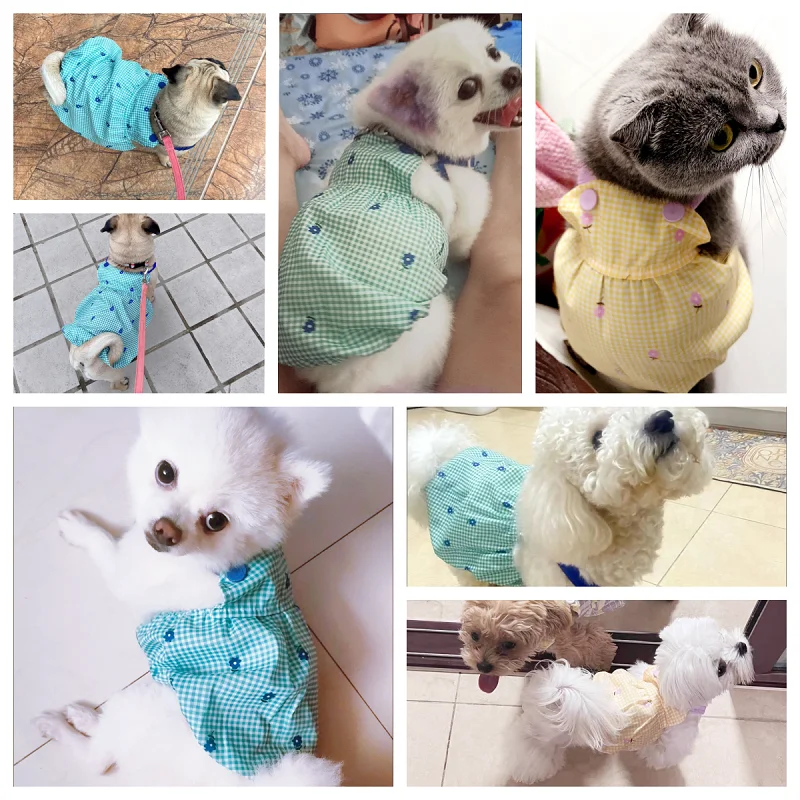 Vestido Xadrez para Cães e Gatos de Poliéster Respirável - Imagem 2