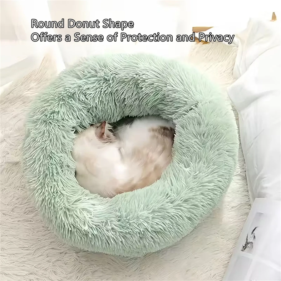 Cama Redonda para Cães e Gatos Pequenos de Pelúcia Lavável - Imagem 5
