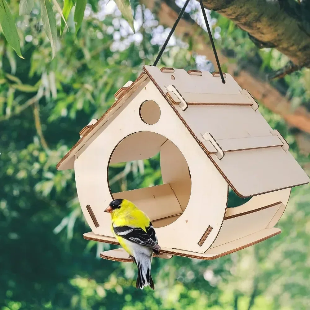 Alimentador de Madeira para Pássaros de Jardim Pendurável - Imagem 2