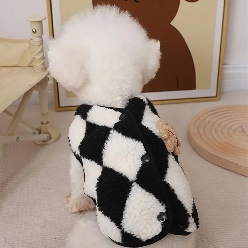 Jaqueta Velo Xadrez para Cães Pequenos BRANCO Quente - Imagem 4