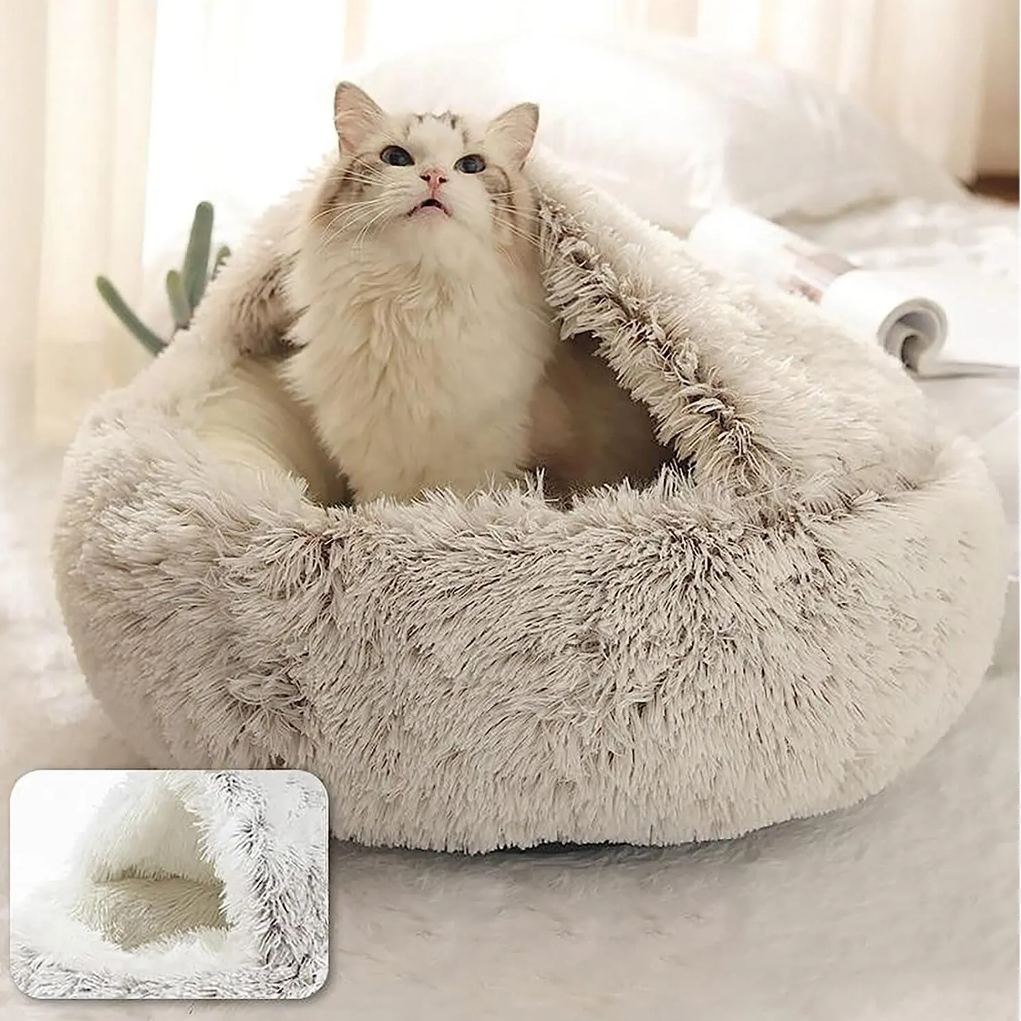 Cama Sofá para Cães e Gatos de Pelúcia Macia Redonda - Image 5