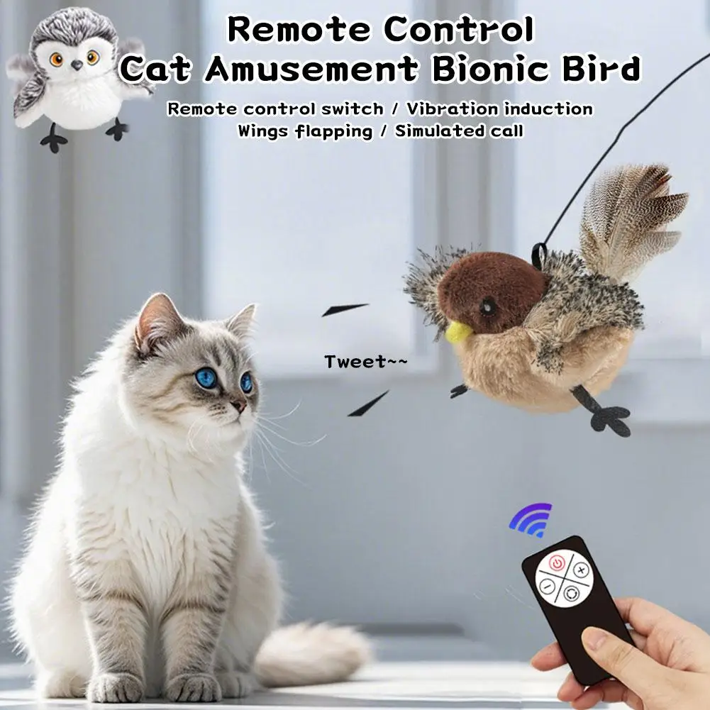 Brinquedo para Gato Pássaro Interativo de Pelúcia com Bateria Recarregável USB - Imagem 2