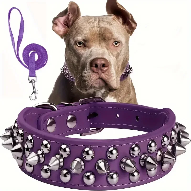 Coleira de Couro para Cães com Rebites Ajustável para Passeio - Image 5