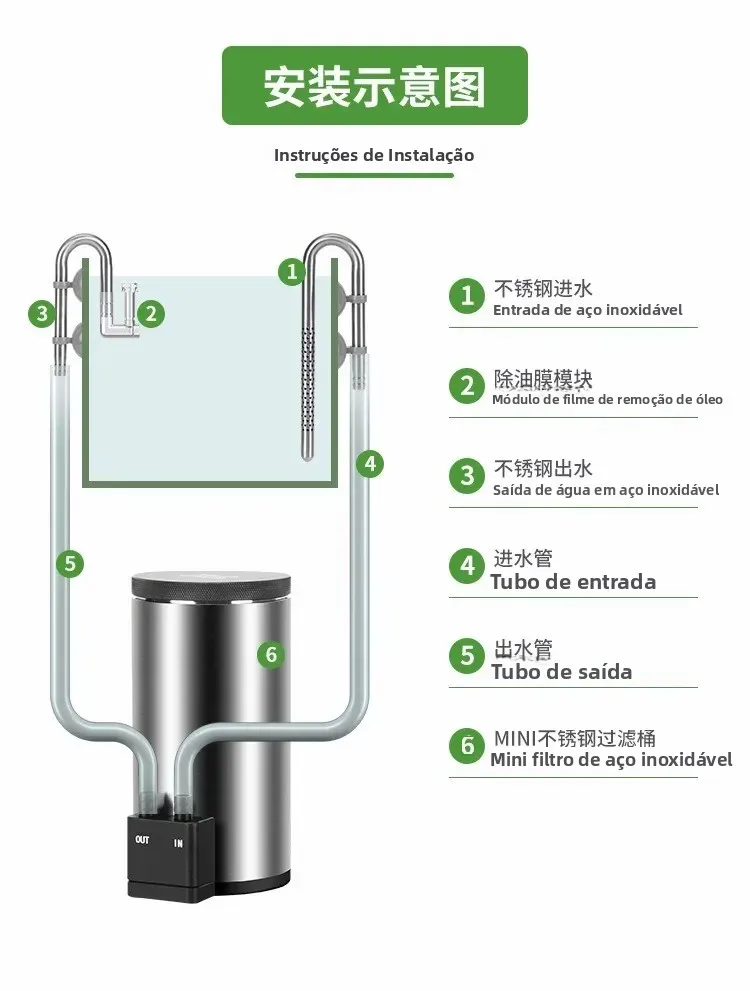 Filtro para Aquário de Mesa USB com Bomba Integrada de Aço Inox - Imagem 6