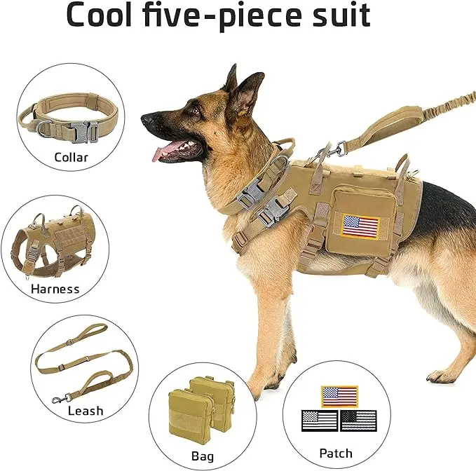 Coleira Tática para Cães Grandes com Bolsas e Bandeira - Imagem 2