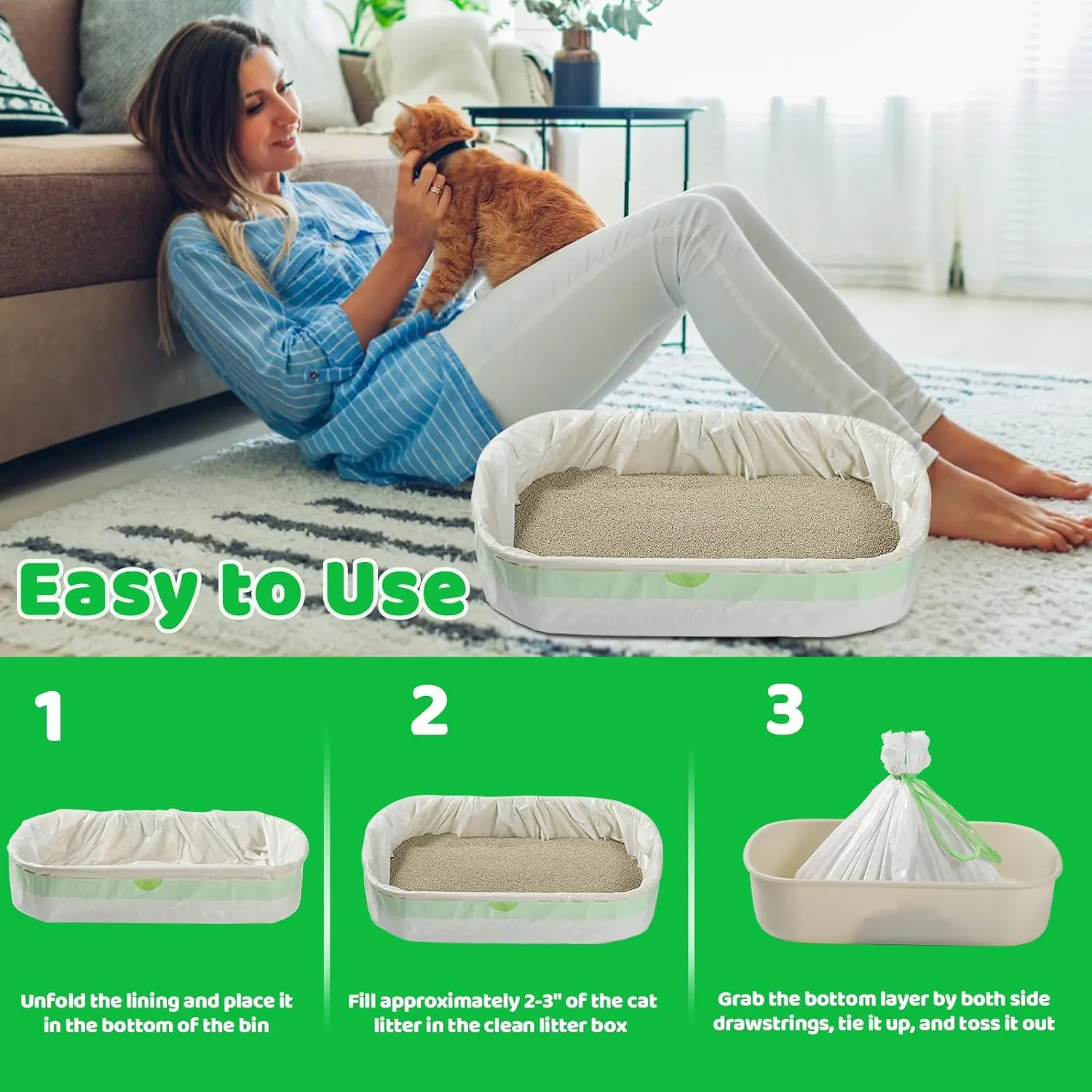 Saco de Lixo para Caixa de Areia de Gatos com Cordão 37x18 pol. - Imagem 5