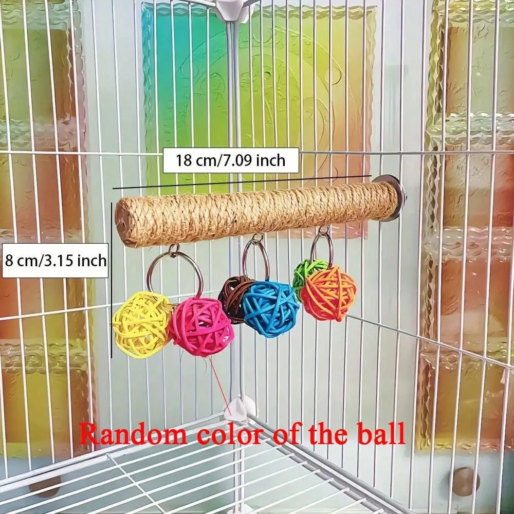 Poleiro de Cânhamo Natural para Papagaios com Bolas de Rattan - Image 2