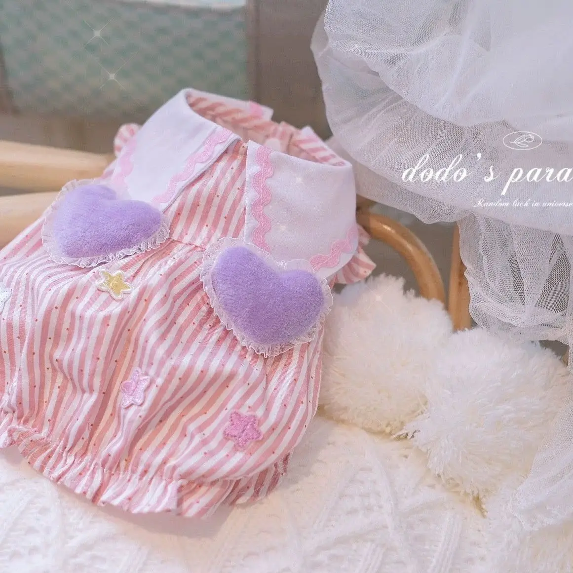 Vestido para Cães e Gatos Pequenos Listrado de Verão - Imagem 3