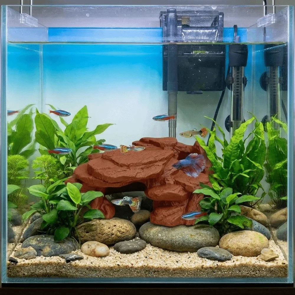 Ornamento de Rocha para Aquário com Abrigo para Peixes e Camarões 16 x 6 cm - Imagem 4