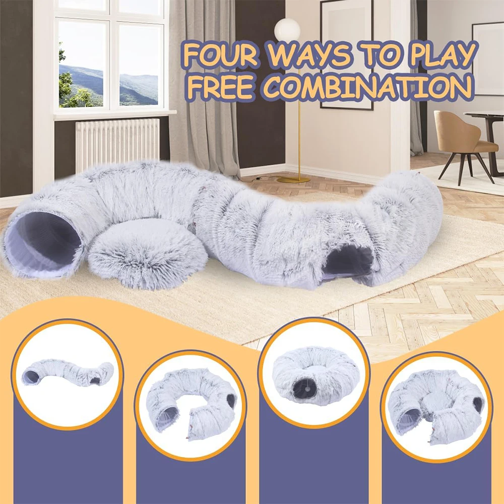 Cama Túnel para Gatos de Pelúcia Dobrável Dois em Um - Image 5