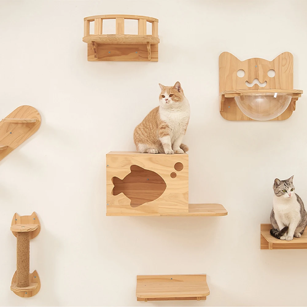 Prateleira de Parede para Gatos de Madeira Maciça com Instalação Fácil - Imagem 3