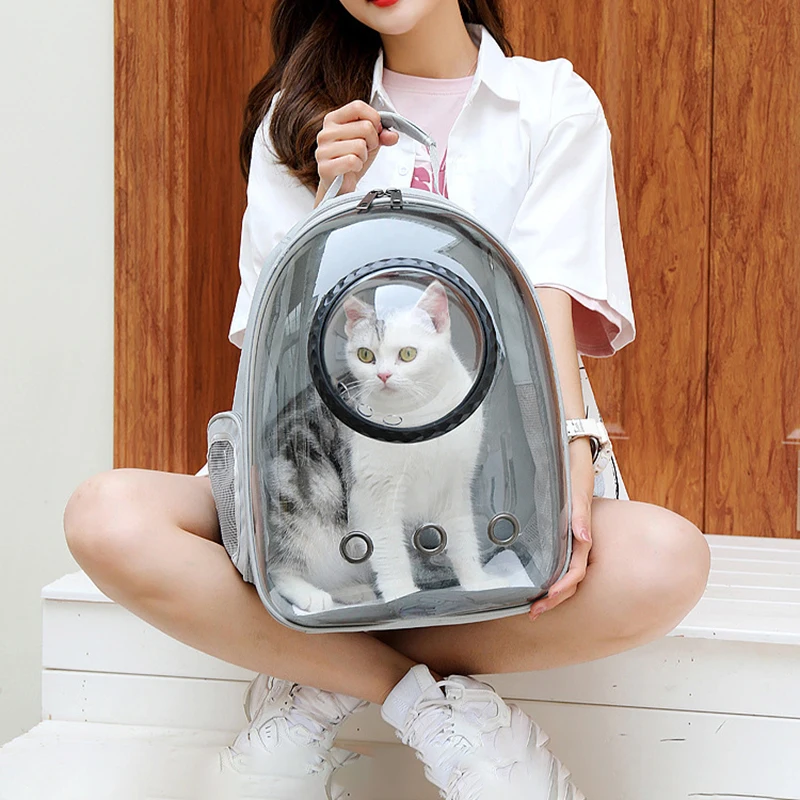 mochila de transporte para gatos transparente