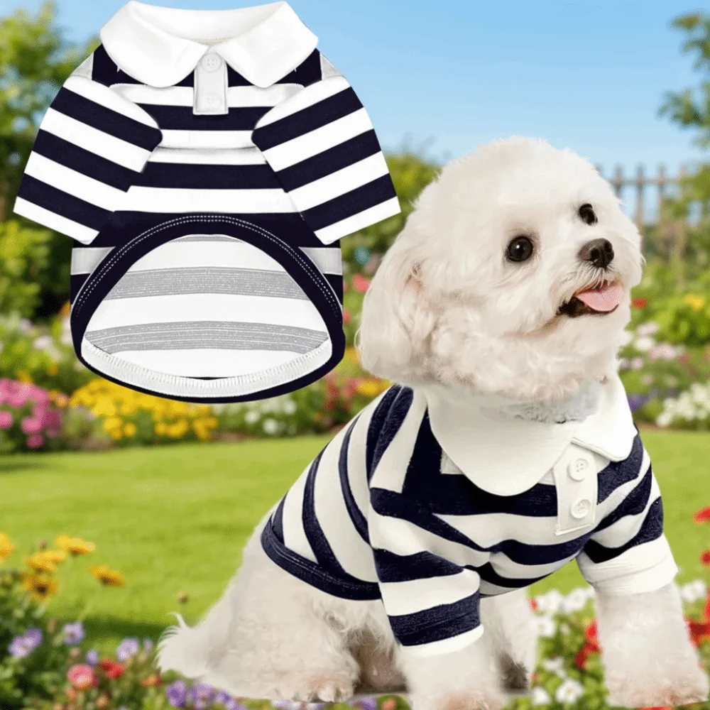 Roupa para Cães e Gatos de Poliéster Listrada com Gola - Image 5