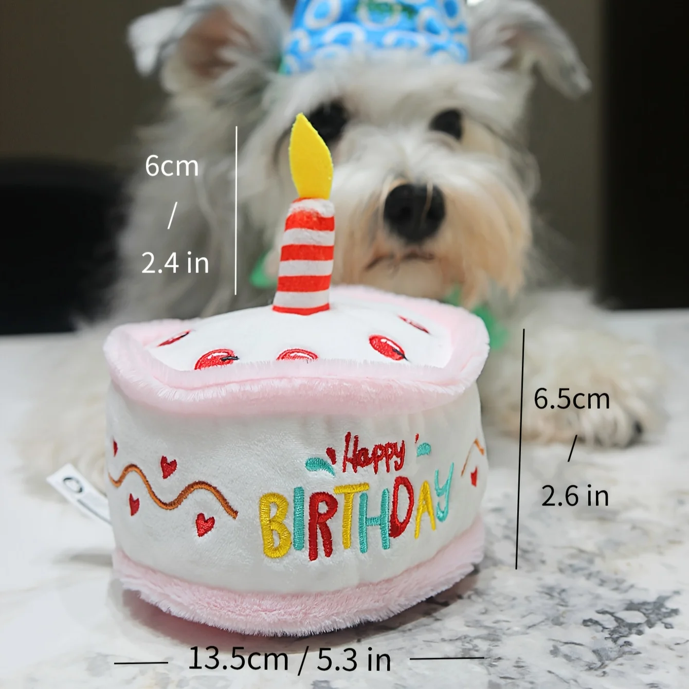 Brinquedo de Pelúcia para Pets Bolo de Aniversário Rosa 13,5 cm com Som - Image 2