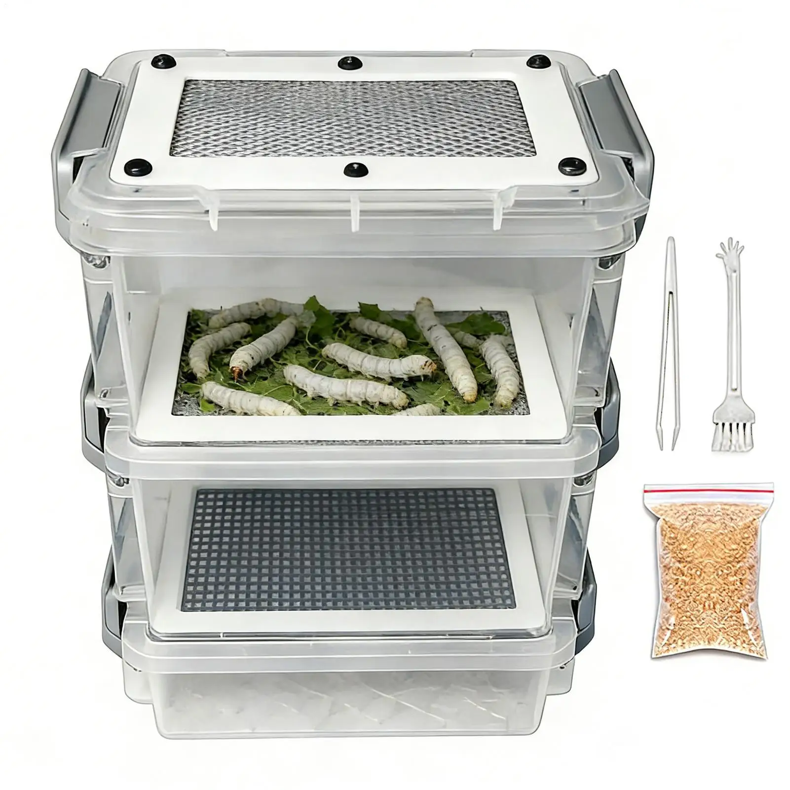 Caixa Alimentadora para Tenébrios de 3 Camadas com Malha Fina - Imagem 6