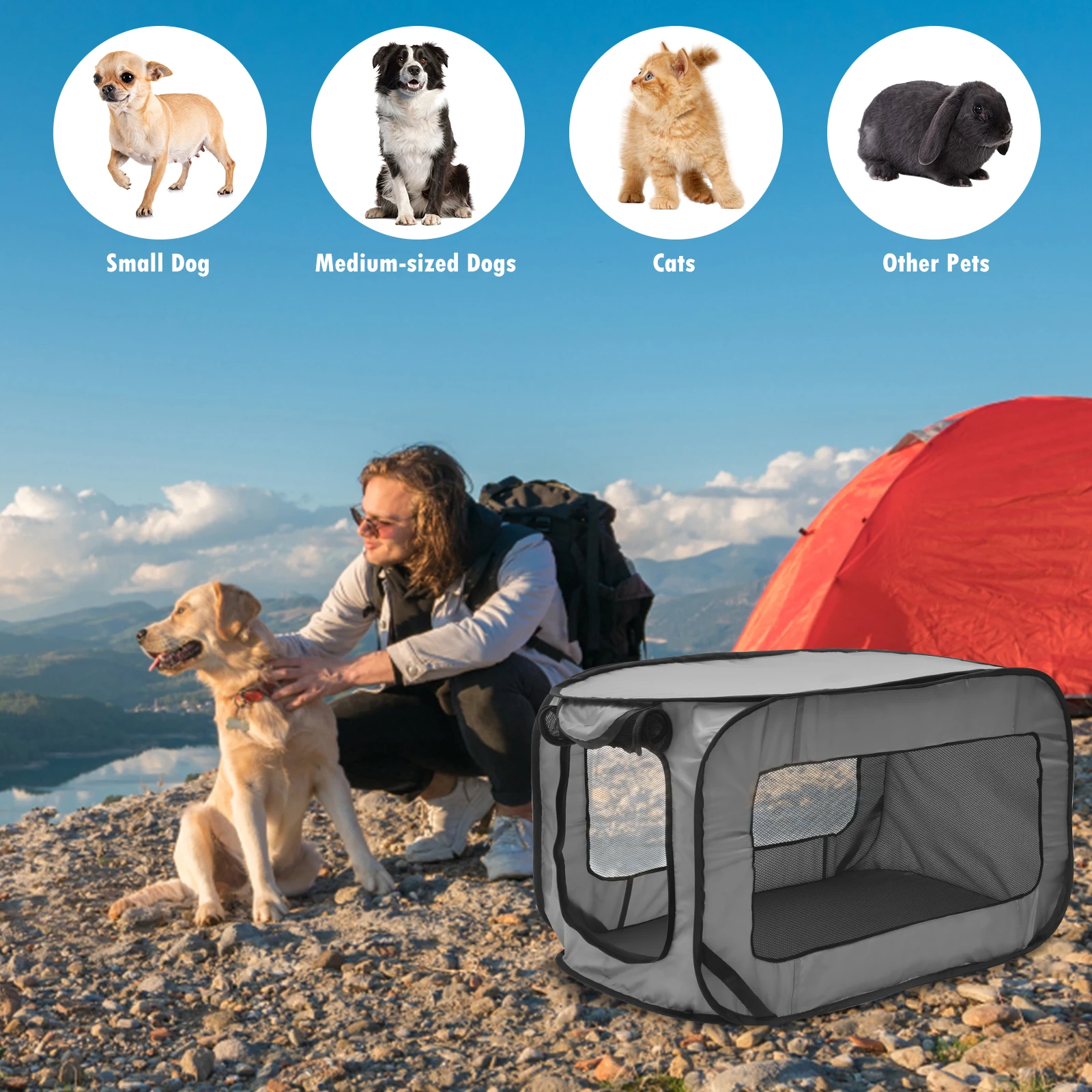 Caixa de Viagem para Cães Dobrável Oxford 93 cm com Bolsa de Transporte - Imagem 5