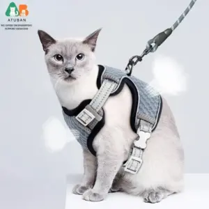 coleira peitoral e guia para gatos ajustável