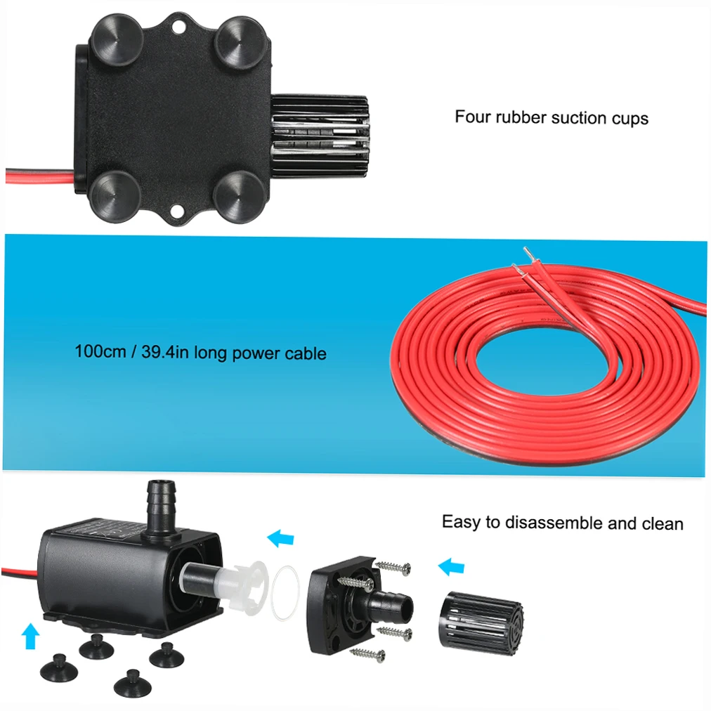 Mini Bomba de Água para Aquário 12V 5W com Ventosas Antivibração - Imagem 5